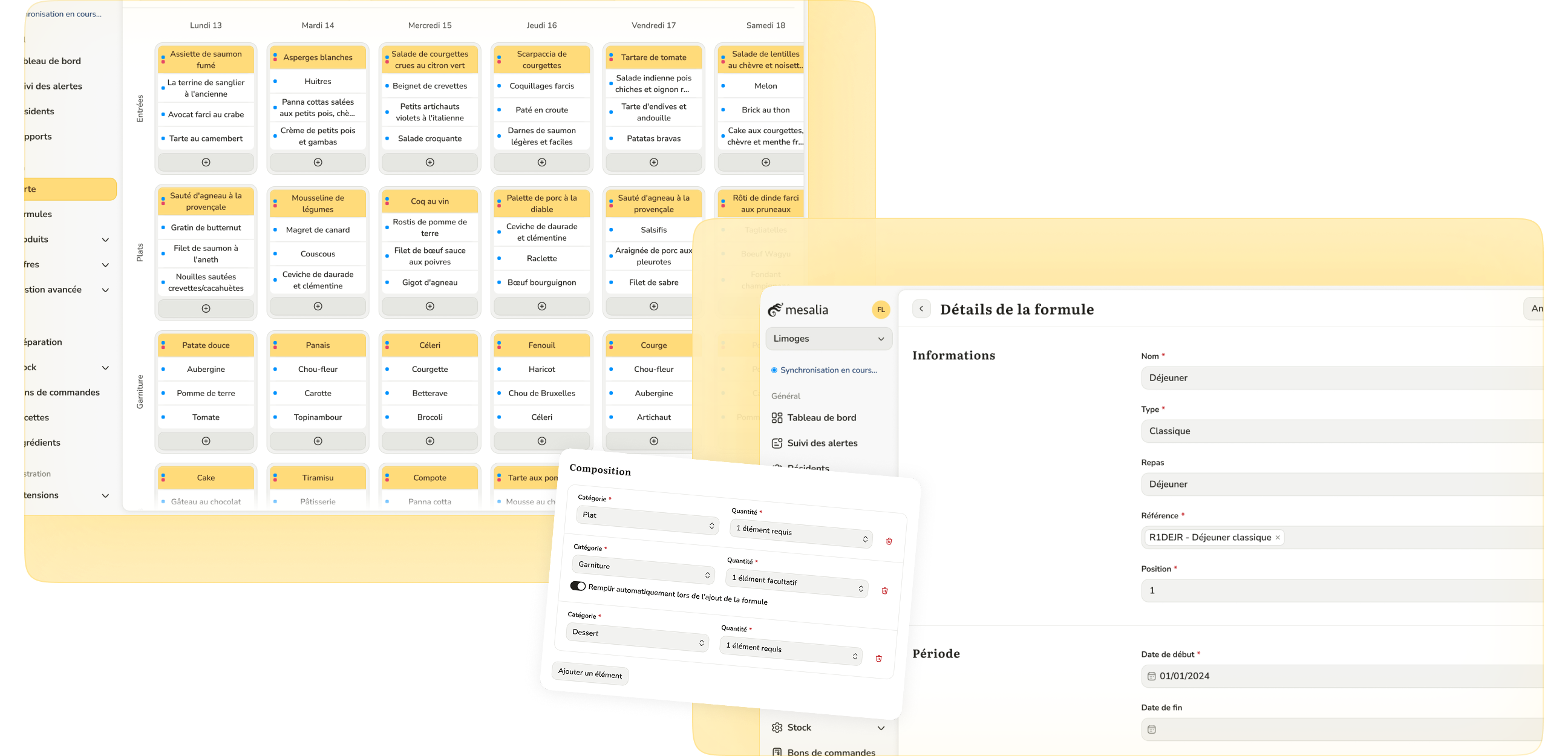 Calendrier de planification des menus
