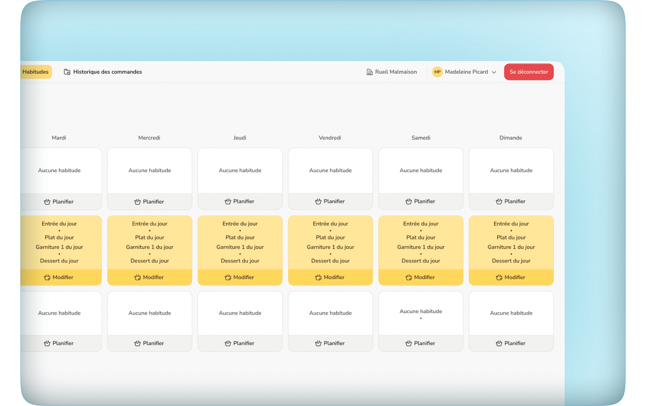 Calendrier des habitudes de consommation dans l’application de réservation